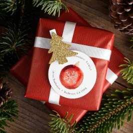 Pegatina Redonda Ornamento navideño acuarela con copo de nieve