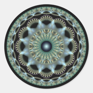 Pegatina Redonda Ornamento redondo fractal estrella brillante