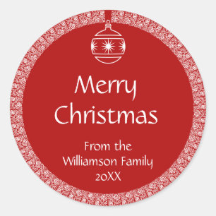 Pegatina Redonda Ornamento retro personalizado del navidad de