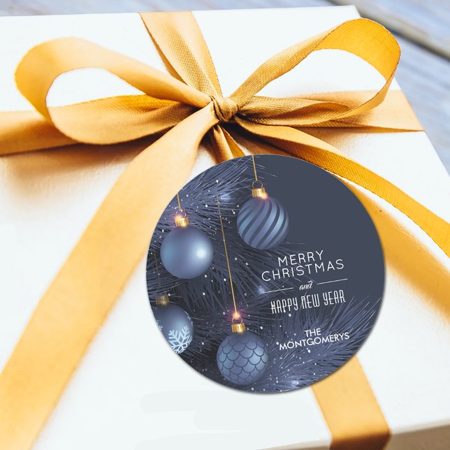 Pegatina Redonda Ornamentos azules navidades (Christmas Blue Ornaments Round Stickers)