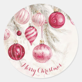 Pegatina Redonda Ornamentos blancos rosados Navidad vintage