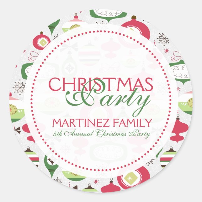 Pegatina Redonda Ornamentos coloridos Art-Deco navideños (Anverso)