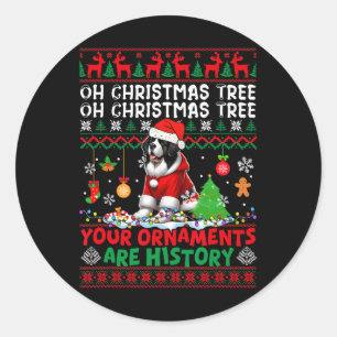 Pegatina Redonda Ornamentos de árbol de navidad son historia suéter