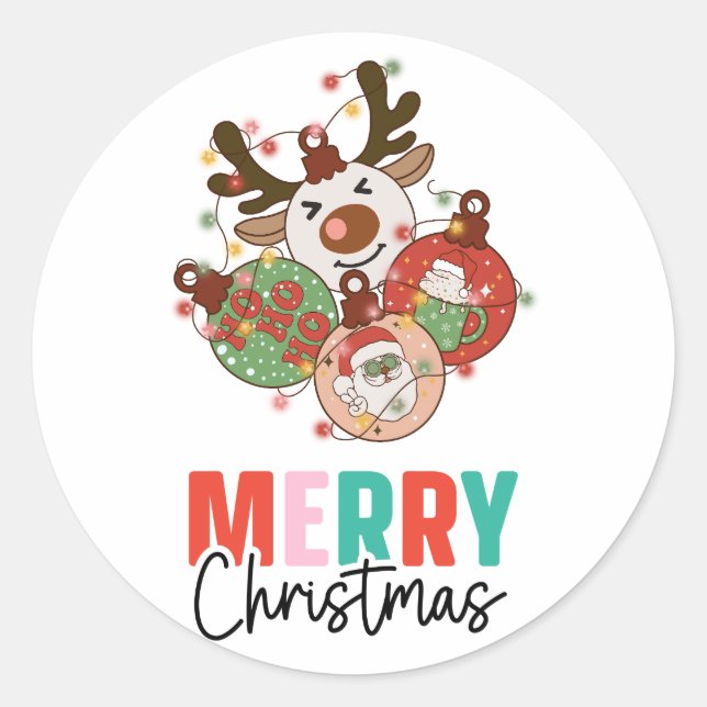 Pegatina Redonda Ornamentos de Cute - Feliz Navidad (Anverso)