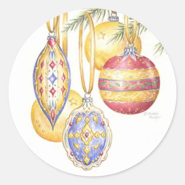 Pegatina Redonda Ornamentos de época y pegatinas de Navidad (Anverso)