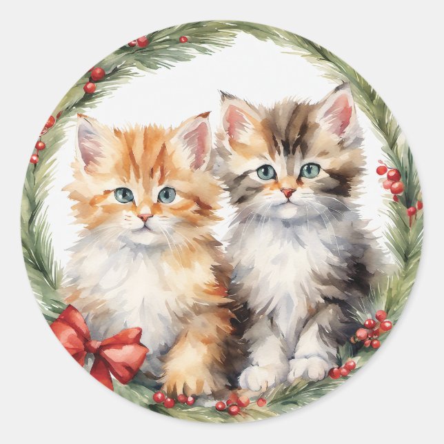 Pegatina Redonda Ornamentos de Navidad gatitos (Anverso)