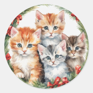 Pegatina Redonda Ornamentos de Navidad gatitos