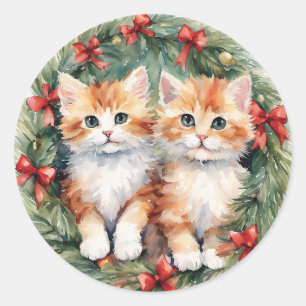 Pegatina Redonda Ornamentos de Navidad gatitos