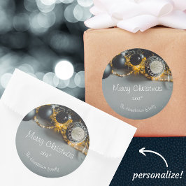 Pegatina Redonda Ornamentos de Navidad Gris Negro con tierras de cu