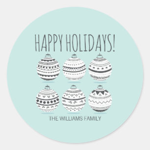 Pegatina Redonda Ornamentos de Navidad Pegatinas de vacaciones
