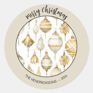 Pegatina Redonda Ornamentos dorados de Navidad