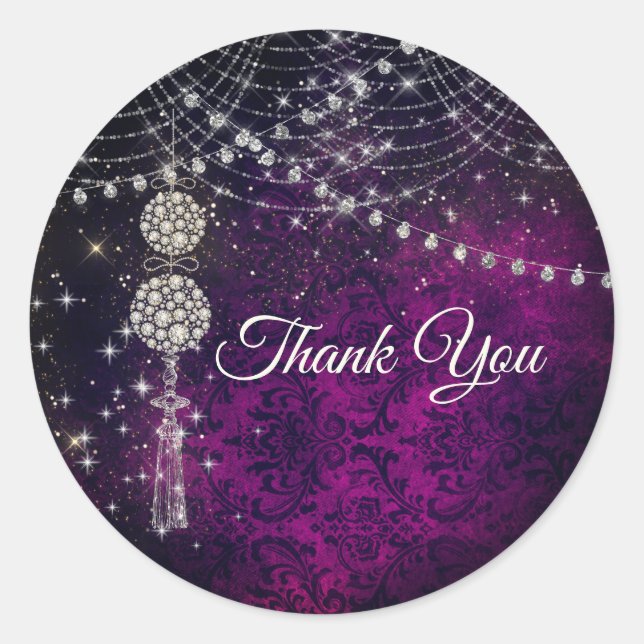 Pegatina Redonda Ornamentos monogramáticos de magenta morado (Anverso)