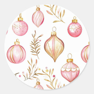Pegatina Redonda Ornamentos navideños de color rosa dorado
