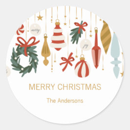 Pegatina Redonda Ornamentos navideños Feliz Navidad