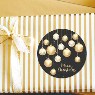 Pegatina Redonda Ornamentos navideños Gold Baubles en negro