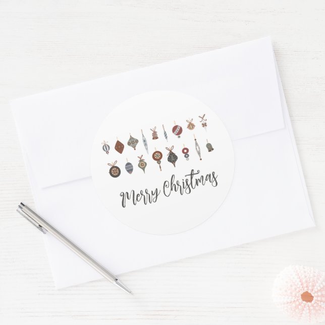 Pegatina Redonda Ornamentos Vintage Merry Christmas (Sobre)