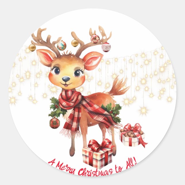 Pegatina Redonda Ornamentos y regalos para renos (Anverso)