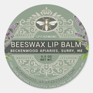 Pegatina Redonda Ornate Beeswax Lip Balm Heraldic Bee Spearmint