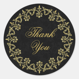 Pegatina Redonda Ornate Decorative Gold Circle on Black Gracias