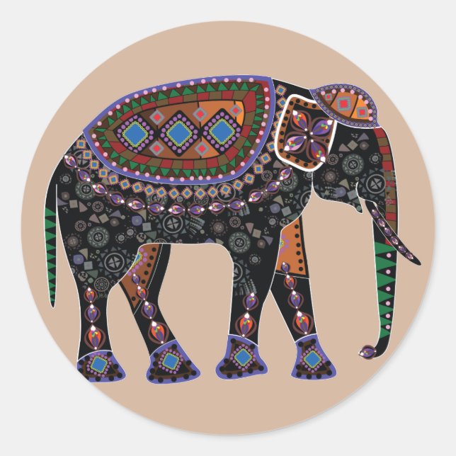 Pegatina Redonda Ornate Elephant (Anverso)
