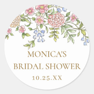 Pegatina Redonda Ornate Grace Pastel Rubor Floral Bridal Shower