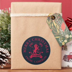Pegatina Redonda Ornate GRYFFINDOR™ House Escudo   Feliz Navidad