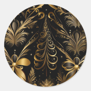 Pegatina Redonda Ornate Holiday Black And Gold