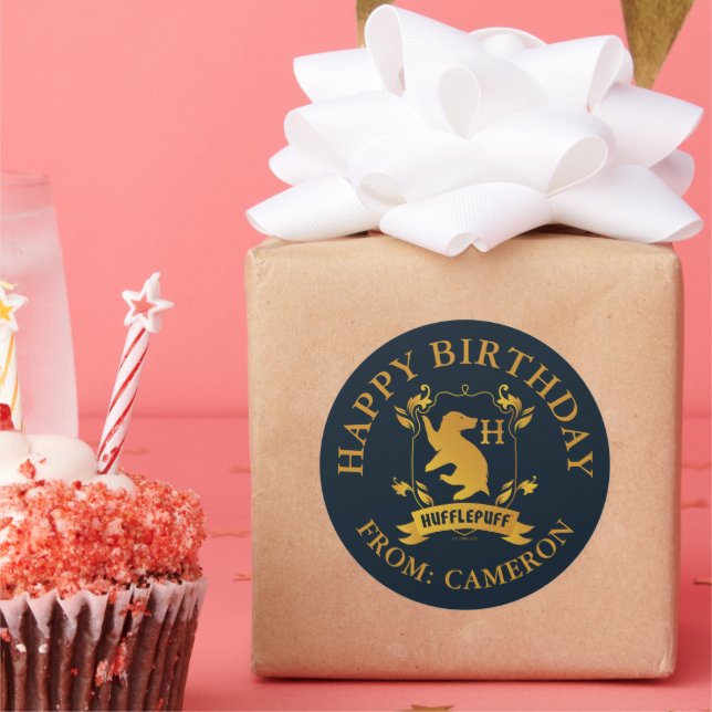 Pegatina Redonda Ornate HUFFLEPUFF™ House Escudo | Cumpleaños feliz (Fiesta)