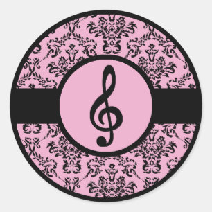 Pegatina Redonda Ornate Pink Treble Clef
