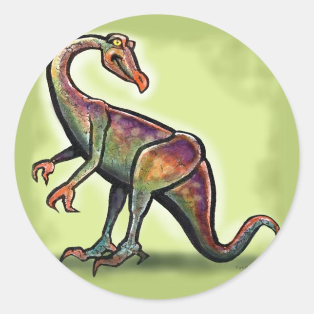 Pegatina Redonda Ornithomimus (Anverso)
