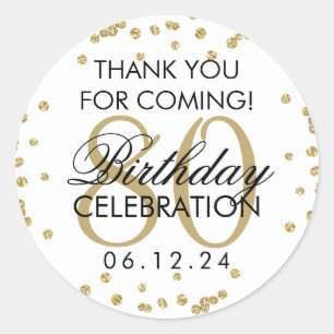 Pegatina Redonda Oro 80 cumpleaños Gracias Purpurina