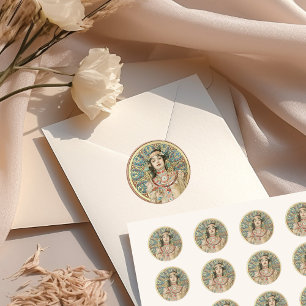 Pegatina Redonda Oro Art Nouveau Mucha Sarah Bernhardt Champán