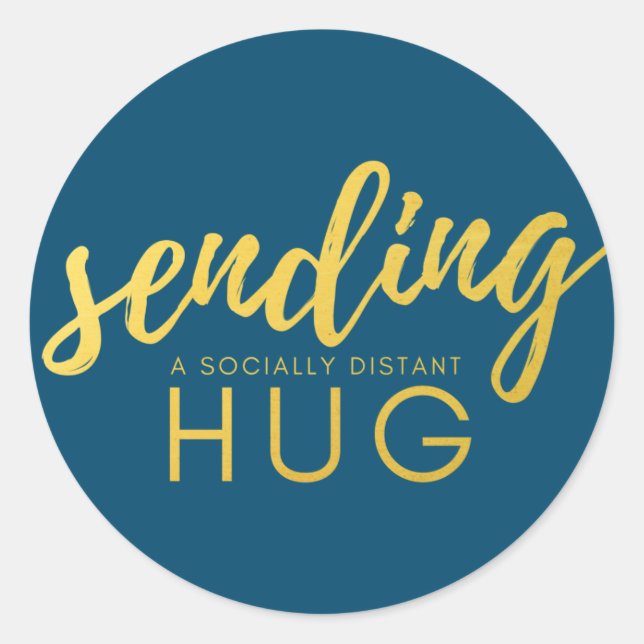 Pegatina Redonda Oro azul enviando un abrazo socialmente distante (Anverso)