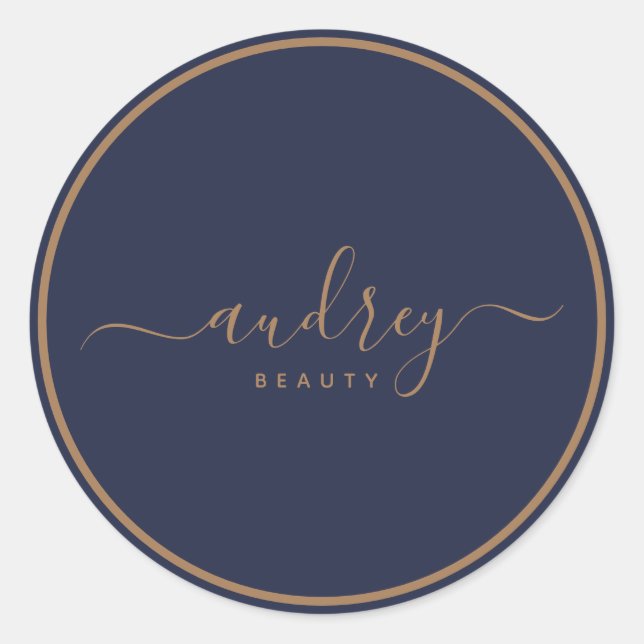 Pegatina Redonda oro azul marino moderno (Anverso)