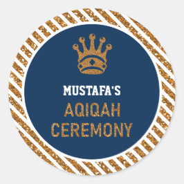 Pegatina Redonda Oro Azul Príncipe de la Corona Aqiqah