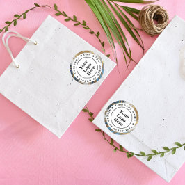 Pegatina Redonda Oro azul y mármol blanco