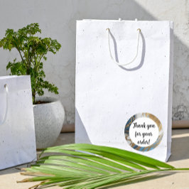 Pegatina Redonda Oro azul y mármol blanco Gracias