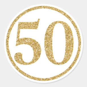 Pegatina Redonda Oro Brillante número 50 en un círculo