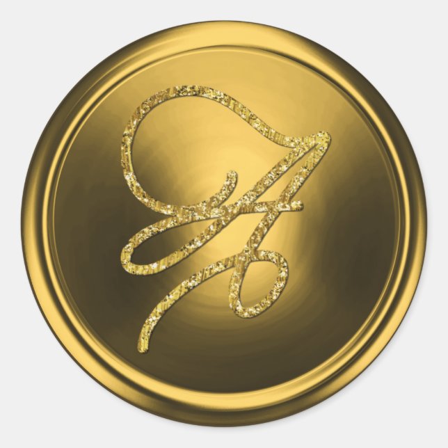 Pegatina Redonda Oro con iniciales Monograma de letra Gold (Anverso)