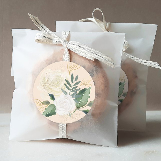 Pegatina Redonda Oro crema y Boda floral verde (Subido por el creador)