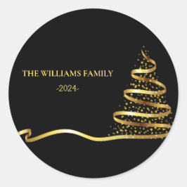 Pegatina Redonda Oro de árbol de Navidad