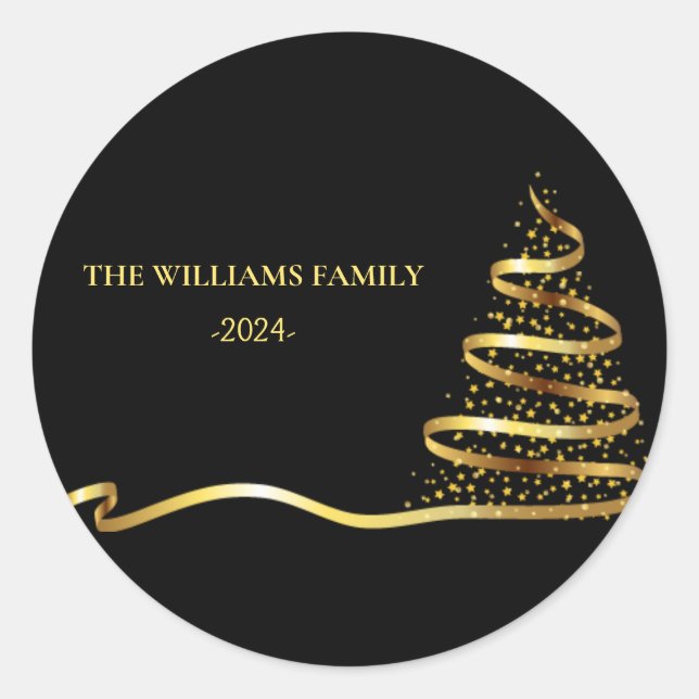 Pegatina Redonda Oro de árbol de Navidad (Anverso)