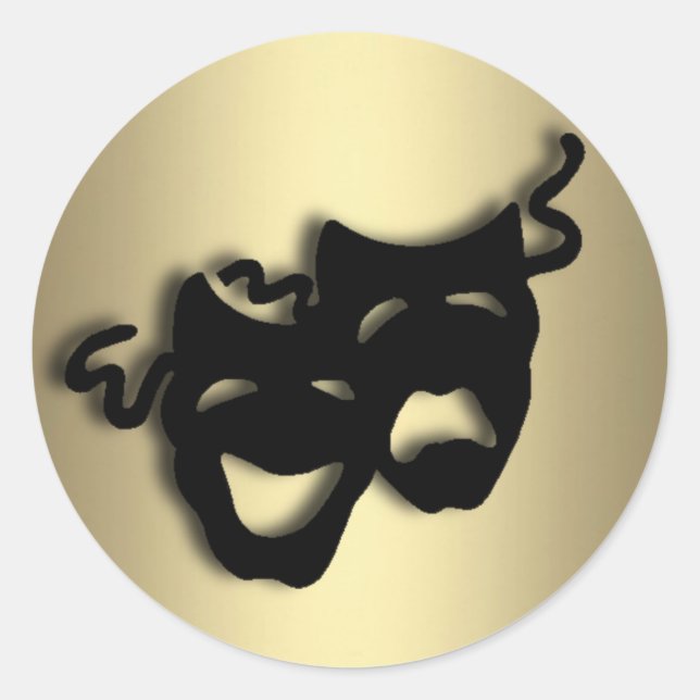 Pegatina Redonda Oro de comedia y teatro de tragedia (Anverso)