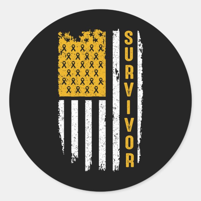 Pegatina Redonda Oro De Concienciación Sobre El Cáncer Infantil Par (Anverso)