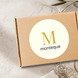 Pegatina Redonda Oro de Crema Monograma Nombre Personalizado Regalo