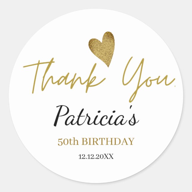 Pegatina Redonda Oro de cumpleaños 50 personalizado gracias (Anverso)
