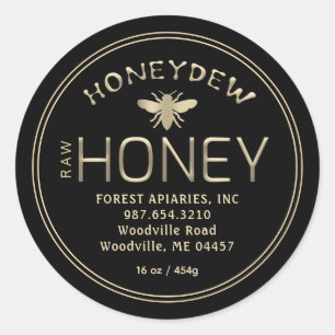 Pegatina Redonda Oro de HONEYDEW FOREST HONEY en negro con abeja