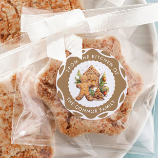 Pegatina Redonda Oro de la cocina de galletas de pan de jengibre