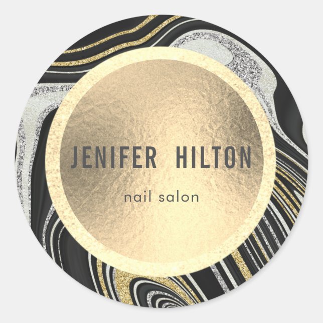 Pegatina Redonda Oro de plata geodésica contemporánea (Anverso)