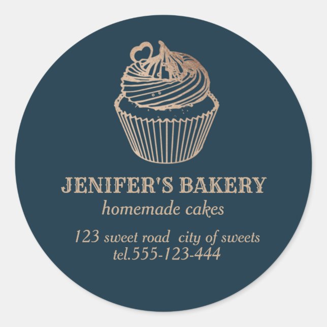 Pegatina Redonda Oro de Rosa Pastelitos y dulces caseros (Anverso)